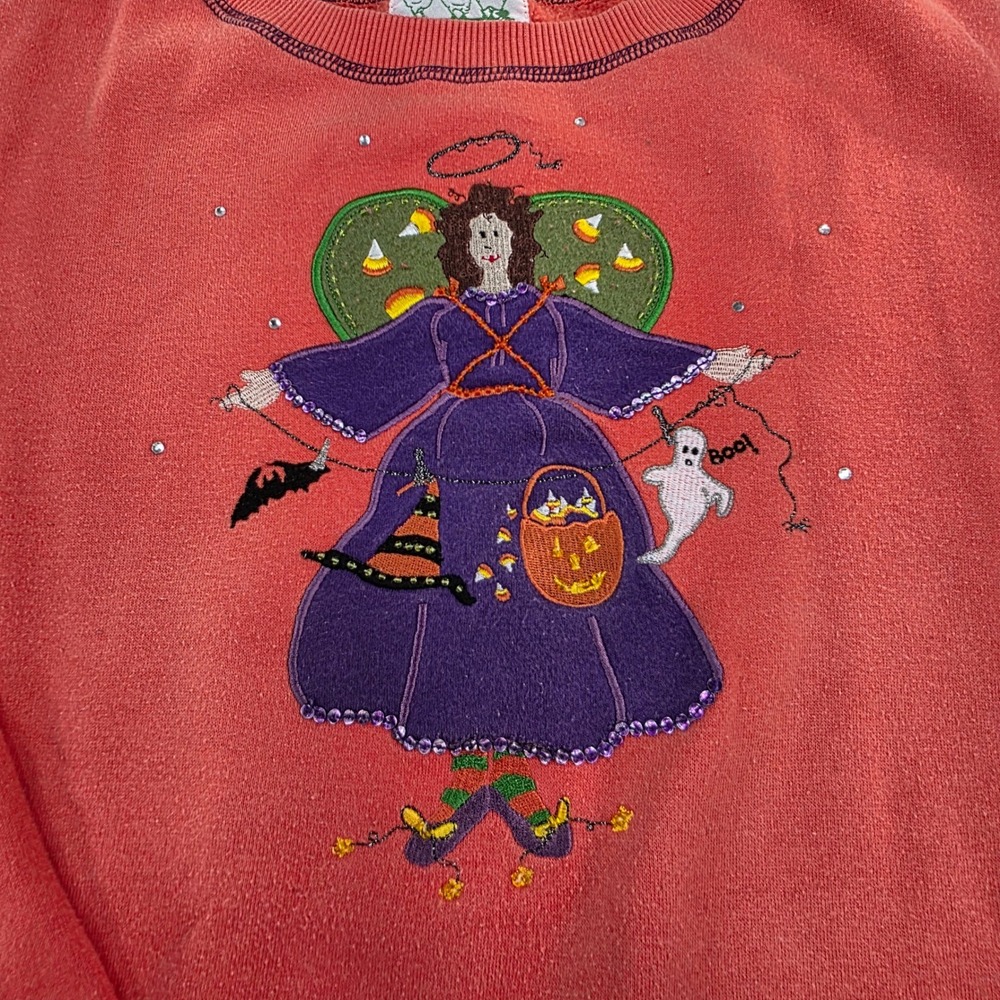 Vintage Halloween Angel Sweatshirt Orange Spooky Cute Holiday Pullover‎ Top